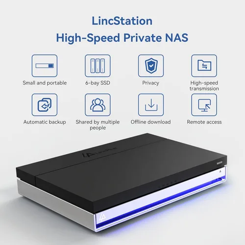 Miniatura 2 de Almacenamiento NAS LincStation N2 de 6 bahías, procesador Intel N100 de 4 núcleos, 10GbE, 16 GB LPDDR5 RAM, 128 G eMMC, disco duro SATA 2x2.5 +