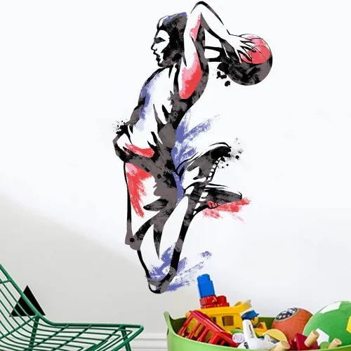 Miniatura 2 de Runtoo Calcomanía de pared para jugador de baloncesto, Slam Dunk Sports Wall Stickers para adolescentes y niños, decoración de gimnasio