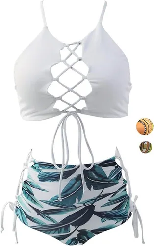 Miniatura 7 de Bikini africano sin espalda para mujer, traje de baño tankini de cintura alta, traje de baño con correa