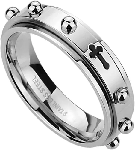 Miniatura 4 de Double Accent Anillo de oración giratorio de acero inoxidable de 0.236in, Acero inoxidable