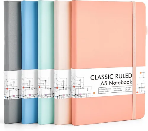 Miniatura 27 de Feela - Paquete de 5 cuadernos en blanco de tapa dura para la escuela, cuadernos de negocios clásicos con líneas cuadriculadas y soporte