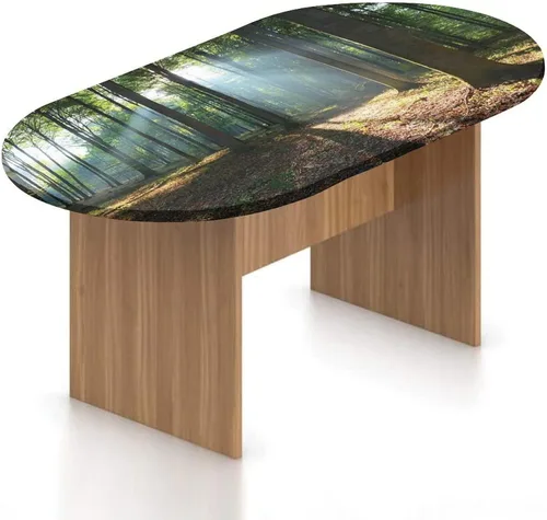 XISUNYA Mantel ovalado ajustable, decoración de granja, con bordes elásticos, funda de mesa de poliéster con estampado de parque urbano y neblina de