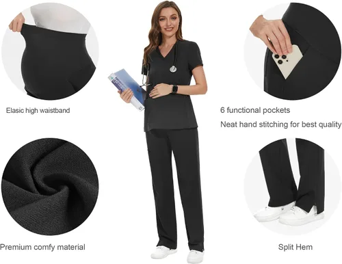 Miniatura 2 de POSHGLAM Pantalones médicos de maternidad para mujer, pantalones de trabajo, estilo casual, pantalones de embarazo, S-XXL