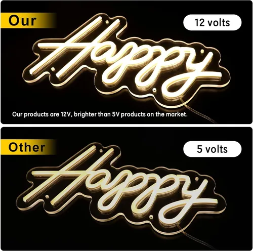 Miniatura 3 de ATOLS Letrero de neón grande de feliz cumpleaños para decoración de pared 2 piezas, con interruptor regulador, letrero de luz de neón reutilizable