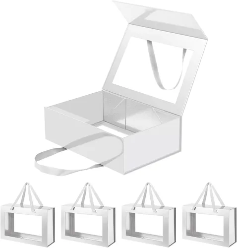 Miniatura 7 de Caja de regalo negra con ventana, caja de regalo magnética transparente para regalo, caja de propuesta de padrino de boda (10.5 x 7.5 x 3 pulgadas)