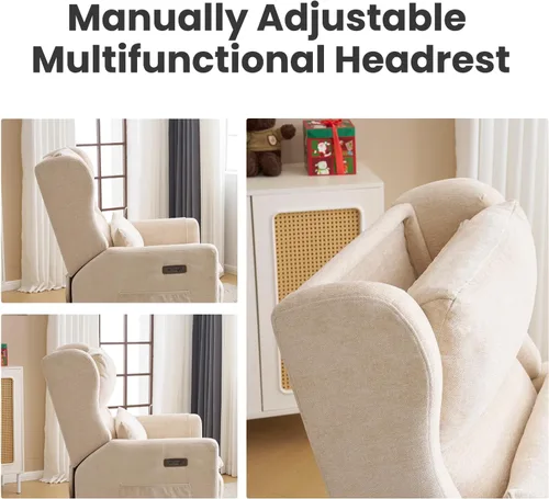 Miniatura 5 de Oversized Swivel Rocker Recliner with Lumbar Cushion,Power Recliner Nursery Chair with Adjustable Headrest,Nursery Glider Recliner for Living Beige