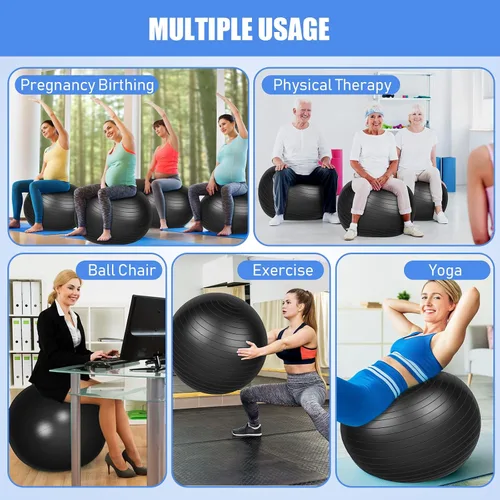 Miniatura 7 de Leyndo 2 pelotas de yoga grandes de 26 pulgadas, pelota de ejercicio antiestallido con bomba, 26 pulgadas/25.6 in para mejorar la postura