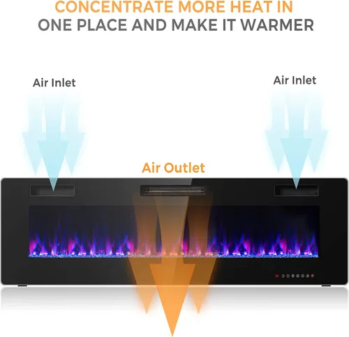 Miniatura 4 de RELAX4LIFE Chimeneas eléctricas empotradas y montadas en la pared de 60 pulgadas, insertos de chimenea eléctrica con control remoto, temporizador