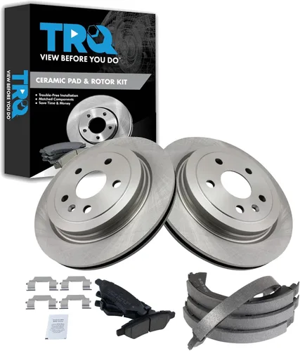 Miniatura 77 de TRQ Kit de pastillas de freno y rotor Posi trasero premium con zapatas de estacionamiento para camión GM SUV