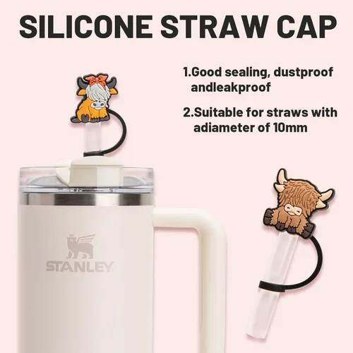 Miniatura 2 de 6 piezas de cubierta de pajita de silicona para vacas de las Tierras Altas, cubierta de pajita, tapa de pajita para vaso Stanley, adecuada