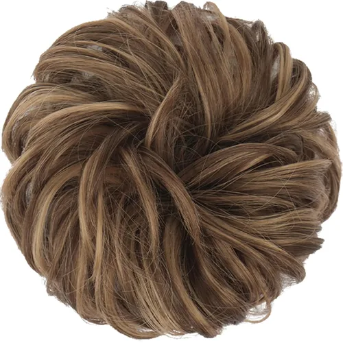 Miniatura 2 de FESHFEN Piezas de pelo para moño desordenado - Coleteros elásticos grandes ondulados y rizados, extensiones de cola de caballo, piezas de pelo