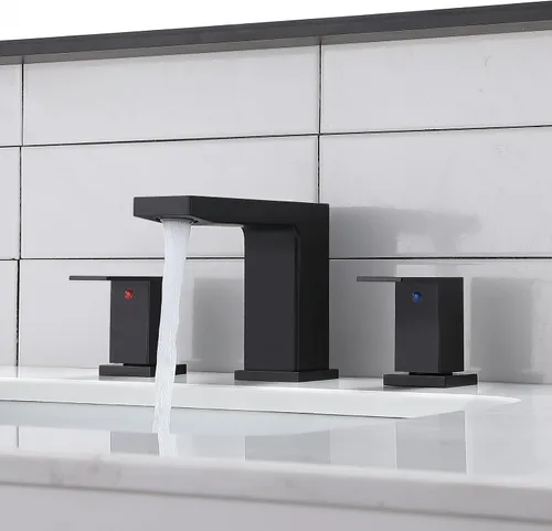 Miniatura 9 de VCCUCINE - Grifo de baño negro de 3 agujeros, grifo de lavabo de baño de 8 pulgadas, grifo de baño negro mate de 2 asas, moderno grifo de tocador