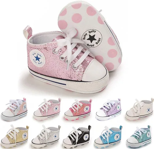 Meckior - Zapatos deportivos de lona para bebé, con suela suave y caña alta, para sus primeros pasos y estar en la cuna