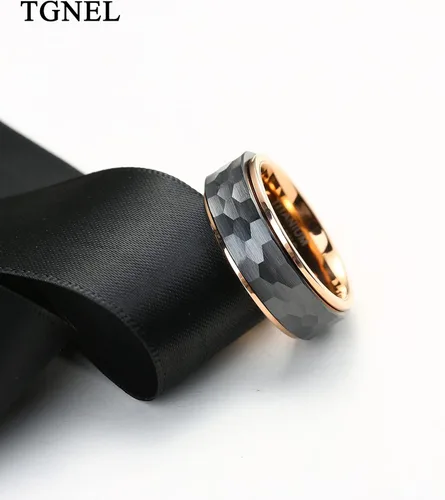 Miniatura 5 de Anillos de boda de titanio de 0.31 pulgadas (0.315in), anillos giratorios de cerámica negra martilladosfacetados para hombres, anillos giratorios