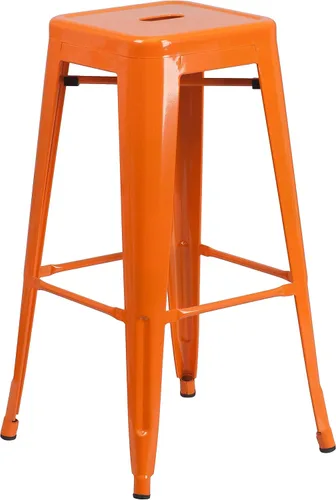 Miniatura 52 de Flash Furniture Lily - Juego de 4 taburetes de bar de metal rojo sin respaldo de 30 pulgadas de alto grado comercial para interiores y exteriores