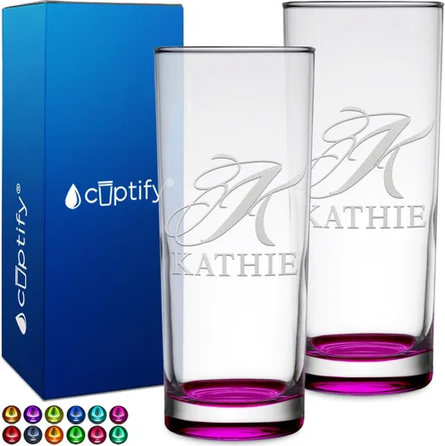Miniatura 50 de Highball personalizado de 10.5 onzas con fondo negro, vaso Collins alto personalizado, cóctel de bebida mixta recta, inicial con nombre de regalo