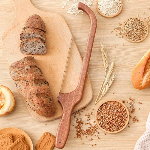 Miniatura 4 de Sierra de pan para pan casero, cortador de cuchillo de pan de masa madre para rebanar, cuchillo de lazo de pan de madera para masa madre