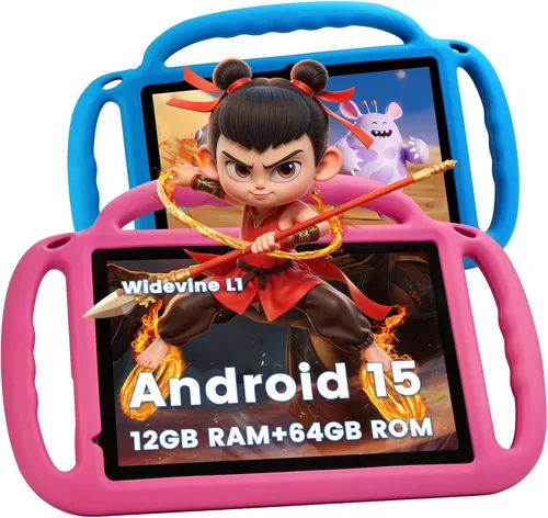 Miniatura 2 de Tablet para niños Henadigi, tablet Android 15, 12 GB RAM 64 GB ROM 1 TB de expansión, pantalla táctil FHD de 10 pulgadas 1280x808, cámara dual Azul