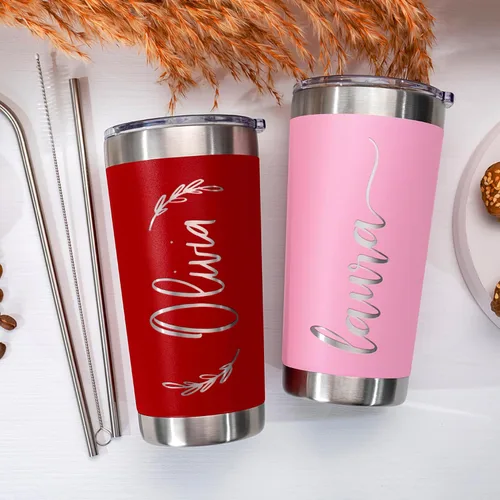 Miniatura 8 de Vasos personalizados, vaso de acero inoxidable con tapa Tazas personalizadas Rosa claro