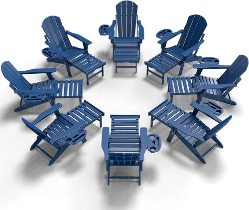 Miniatura 18 de NAVINE Silla Adirondack ajustable con reposapiés retráctil, Silla Adirondack plegable de HDPE con portavasos, Silla Adirondack para todo el tiempo