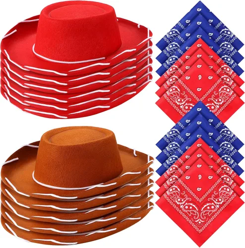 Miniatura 8 de 24 Piezas Sombreros de Vaquero y Bandanas para Niños Accesorios de Sombrero de Disfraz de Vaquero del Oeste para Niños Pequeños Suministros