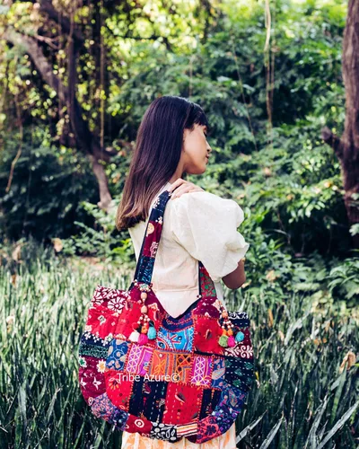 Miniatura 8 de Bolso de hombro grande colorido rojo para mujer, bolso de mano de mercado escolar, laptop, diario, casual, diario, cómodo, bohemio