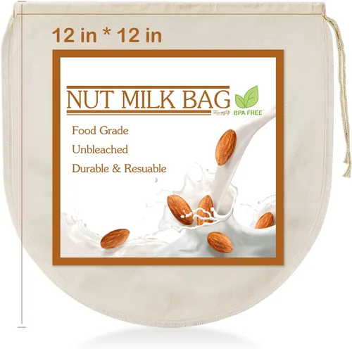 Miniatura 8 de 3 bolsas de leche de nuez de 12 x 12 pulgadas, 100% algodón sin blanquear, colador de alimentos reutilizable para colar leche de almendra/avena