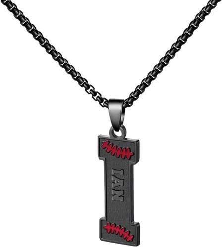 Miniatura 49 de Ldurian Collar personalizado con nombre de béisbol, cadena negra de acero inoxidable, collar con nombre deportivo, letra A-Z de 24 pulgadas, regalos