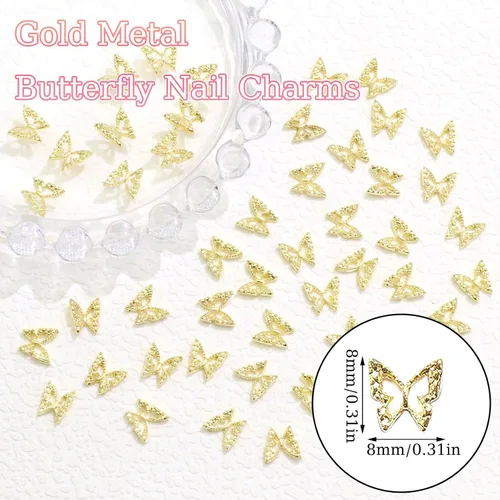 Miniatura 2 de RODAKY 50 dijes de mariposa para uñas, aleación 3D, mariposas, gemas de metal dorado para uñas, decoración de uñas brillantes para mujeres, diseño