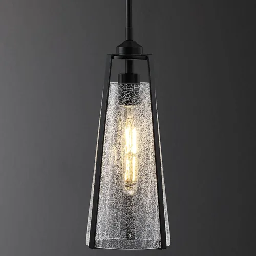 Miniatura 11 de Untrammelife Lámpara colgante moderna dorada, lámpara colgante de cristal agrietado de 14 pulgadas de alto, 1 lámpara de techo de latón cepillado