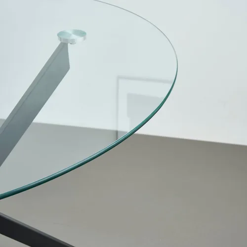 Miniatura 7 de Mesa de comedor redonda de 36 pulgadas para 4, mesa de comedor contemporánea de vidrio templado, mesa de comedor pequeña con base de metal de cruz