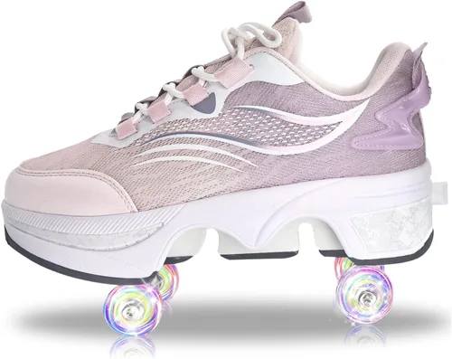 Miniatura 21 de Zapatos de patinaje para mujer, cuatro rondas, zapatos de patines de ruedas para niños que se convierten en patines de ruedas, zapatos ligeros al