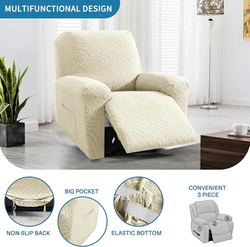 Miniatura 2 de ZNSAYOTX 2026 Funda elástica para sillón reclinable de 3 piezas (61 cm-94 cm) Fundas súper suaves para silla reclinable con bolsillo grande y lazos