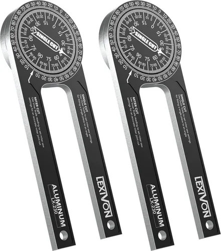 LEXIVON [Paquete de 2] Transportador de sierra ingletadora de aluminio | Buscador de ángulo a prueba de óxido de 7 pulgadas con básculas grabadas