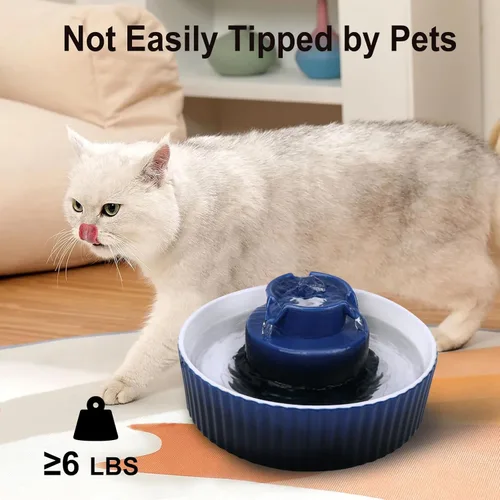 Miniatura 7 de Fuente de agua de cerámica para gatos Lawfery, fuente de gato de 2.1L/71oz con 3 filtros de carbón y 2 bombas de agua, fuente de agua para mascotas