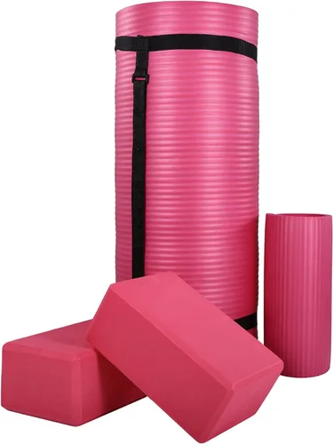 Miniatura 14 de BalanceFrom Esterilla de yoga multiusos de 1 pulgada extra gruesa de alta densidad antidesgarro con correa de transporte, bloques de yoga opcionales