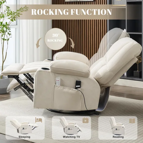 Miniatura 3 de Sillas Reclinables de Gran Tamaño para Adultos, Sillón Reclinable Giratorio Mecedora con Calor y Masaje Lazy Boy, Sillas Reclinables Asiento