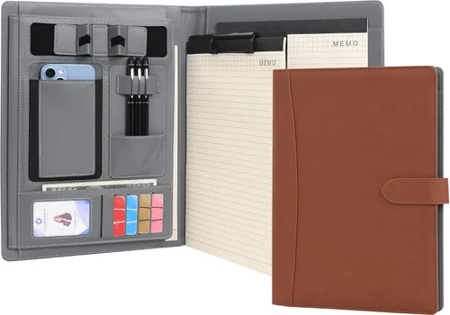 Miniatura 11 de Wason Portafolio Padfolio A4 Carpeta de cuero PU Archivo de archivos Estuche con almohadilla de escritura extraíble portapapeles tarjeta estuche