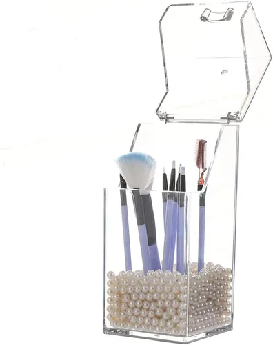 Miniatura 4 de Sooyee Soporte para brochas de maquillaje, organizador de brochas de maquillaje con perlas blancas de 0.315 in, soporte para brochas de maquillaje a