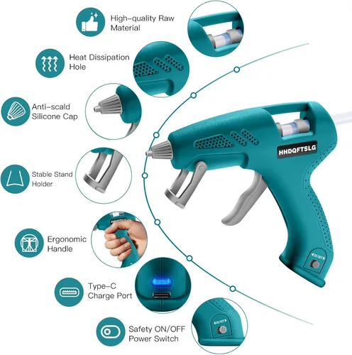 Miniatura 5 de Pistola de pegamento caliente inalámbrica con 30 barras de pegamento premium, pistola de pegamento inalámbrica de 20 W, precalentamiento rápido