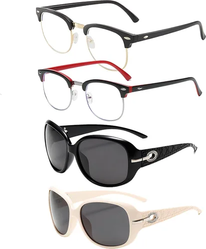 Miniatura 13 de Gafas de montura media Retro con lentes semi sin borde transparentes con bloqueo de luz azul para hombres y mujeres, 3 Pack Mix