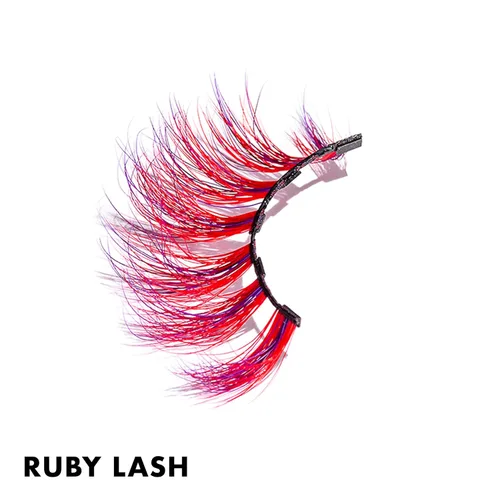MoxieLash - Ruby Lash - Pestañas magnéticas coloridas de primera calidad - Rojo vivo y morado brillante - Banda de pestañas de 5 imanes - Grande,