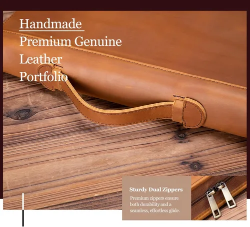 Miniatura 6 de Carpeta de 3 anillos de cuero genuino con portapapeles, mango oculto, portafolio con cremallera de 8.5 x 11 pulgadas, organizador de negocios, folio