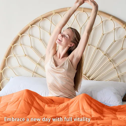 Miniatura 5 de Yescool - Manta con peso para adultos (20 libras, 60 x 80 pulgadas, naranja), manta de enfriamiento pesada para dormir, 190-210 libras, manta