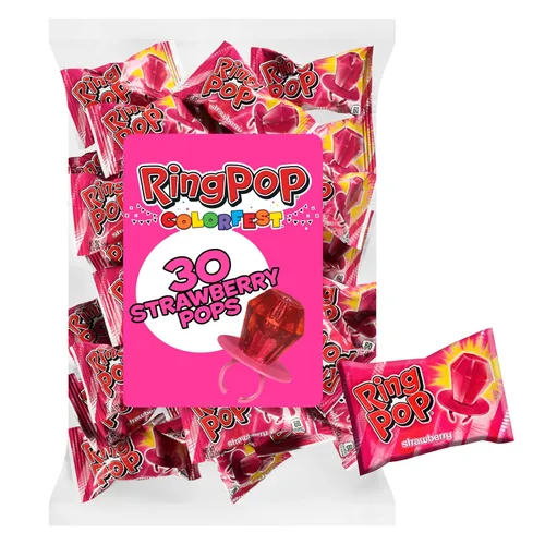 Miniatura 10 de Ring Pop - Dulces de Navidad rojos en forma de piruleta, 30 unidades envasadas individualmente con sabor a cereza roja, tamaño completo, divertidos