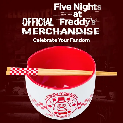 Miniatura 5 de Silver Buffalo Five Nights at Freddy's Freddy Fazbear - Cuenco de cerámica para fideos ramen y arroz con diseño de caja de pizza, con palillos