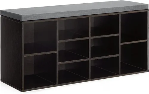 Dopinmin Banco de almacenamiento de zapatos con 10 cubículos ajustables, banco de entrada con estantes, banco de zapatos de 3 niveles para sala de