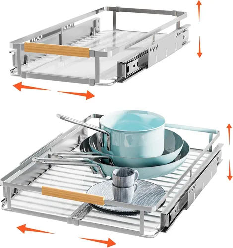 Miniatura 10 de Paquete de 2 organizadores extraíbles expandibles, cajones deslizantes para armarios de cocina, guías de cajones resistentes para el hogar, cocina