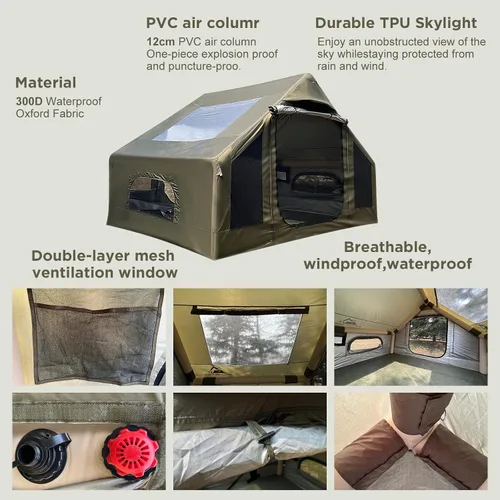 Miniatura 6 de Tienda de campaña inflable para campamento, instalación rápida con bomba, tienda de campaña Oxford impermeable de 4 estaciones con tragaluz, tienda