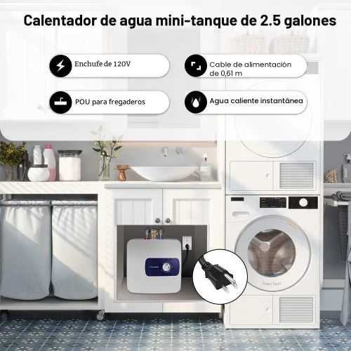 Miniatura 2 de Calentador de Agua Eléctrico de Tanque Mini Certificado UL, ThermoMate 2.5 Galones Calentador de Agua Pequeño Bajo el Fregadero para Punto de Uso